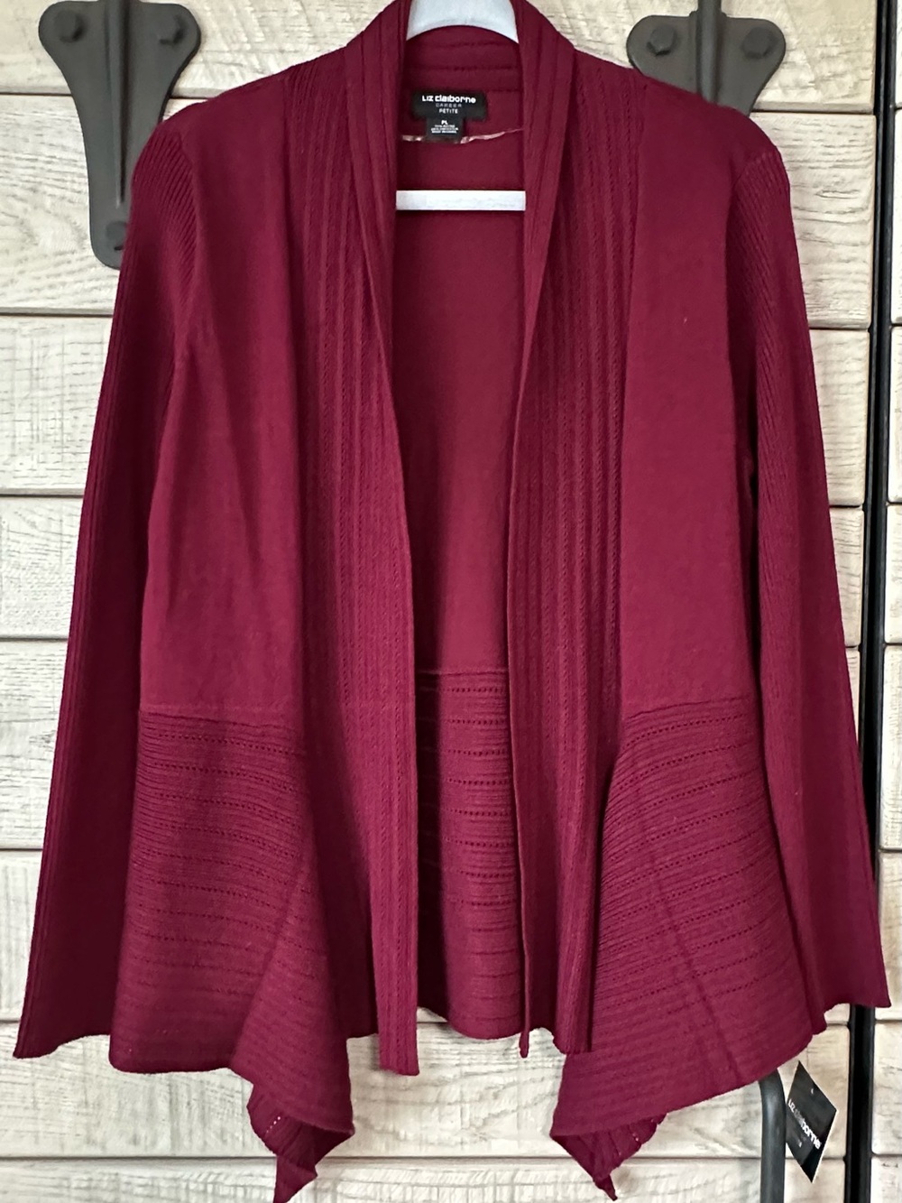 NWT Liz Claiborne Women's Open-Front Maroon Cardigan Sweater Size Petite Large